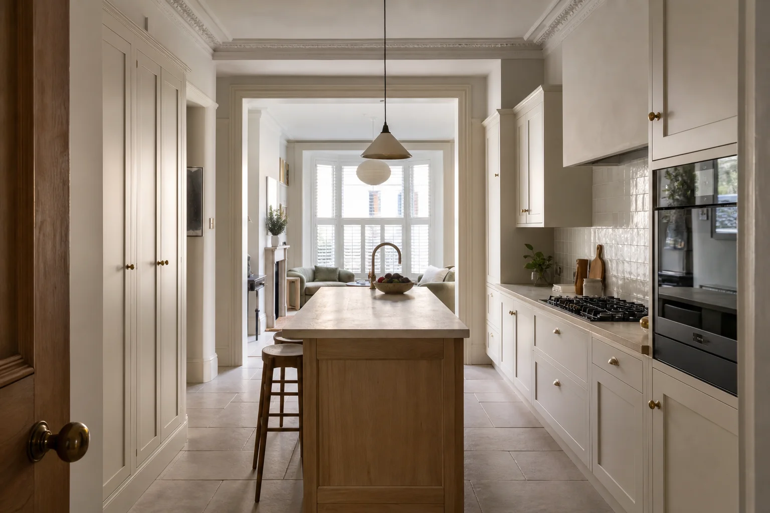 Illustrative warm neutral kitchen renovation in a London Victorian home